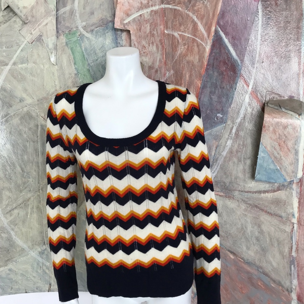 Tory Burch Chevron Print Wool Sweater Size Small